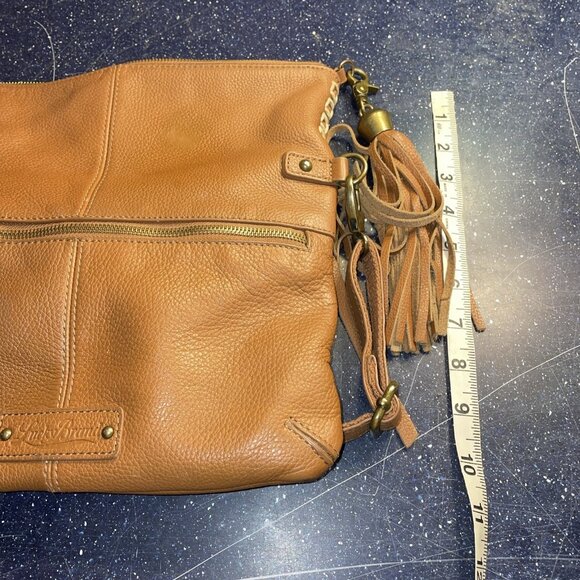 Lucky Brand Leather Crossbody Shoulder Bag Fringe Tan Boho Hippie Western - Picture 11 of 12
